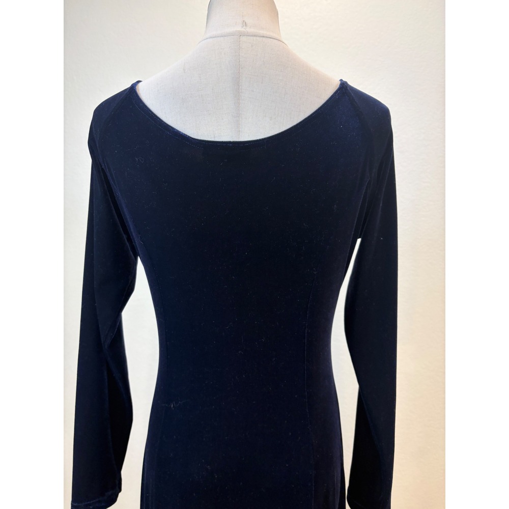 Moda International Midi Dress Women Medium Navy‎ Blue Velvet Long Sleeve witchy - Picture 7 of 8